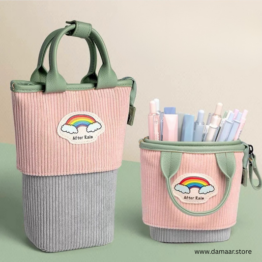 Expandable Corduroy Pouch | Stationery or Cosmetics Organiser | Cute and Stylish