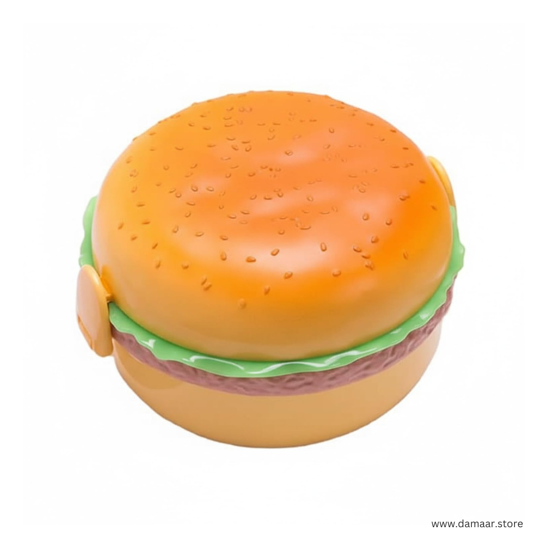 Burger Shape Lunch Box | 1000ML Large Capacity | Durable and Safe | Includes Cutlery | 3 layers Storage
