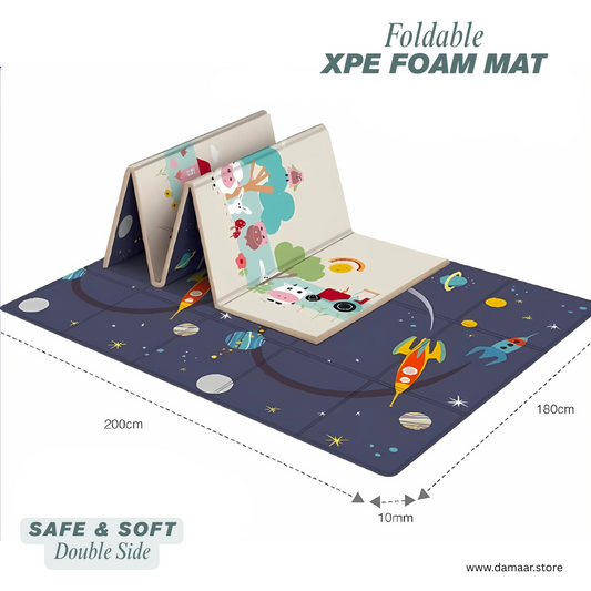 Double-Sided Baby Play Mat |Colourful Space & Nature Theme | XPE Foam Material | Foldable