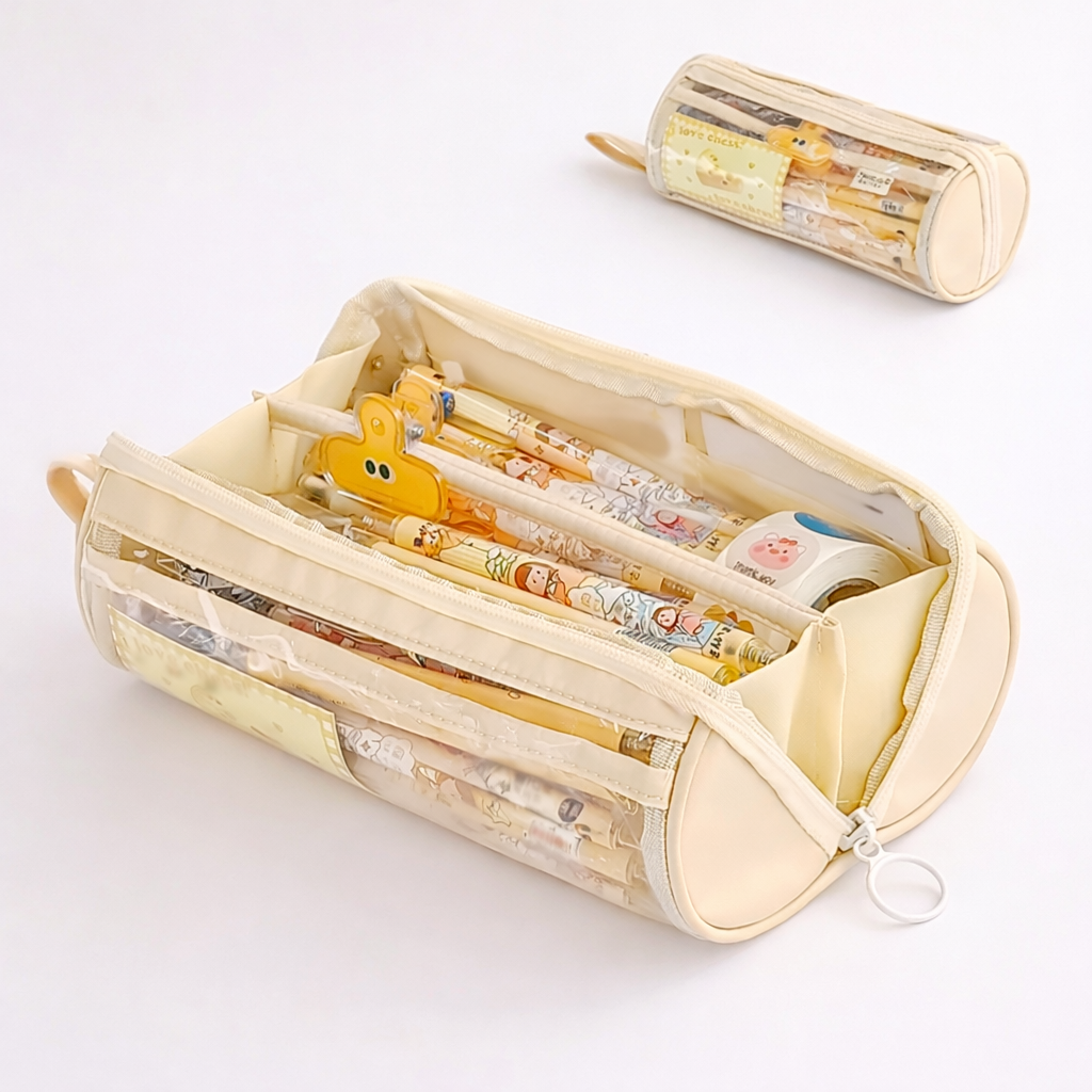 Cylindrical Pencil Case | Multiple Compartments | Stationery Organizer | Large Capacity