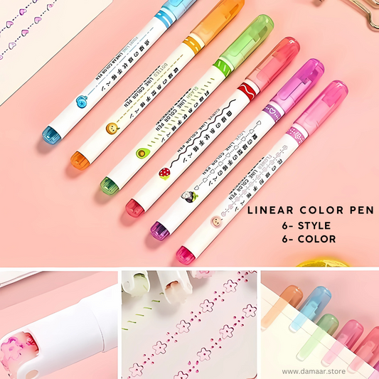 Multicolor Linear Roller Pen | 6 Styles - 6 Colours Pack