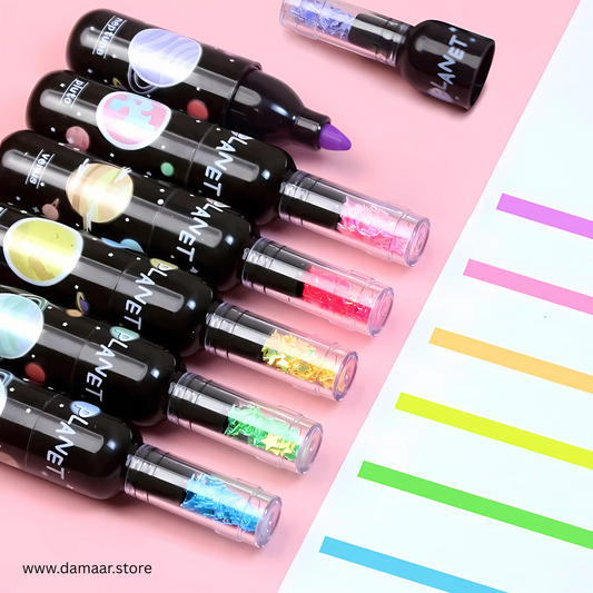 Bottle Shape - Space Theme Highlighter | Pastel Colours | Flat Tip | 6 pcs Colour Pack | Gift | School or Office