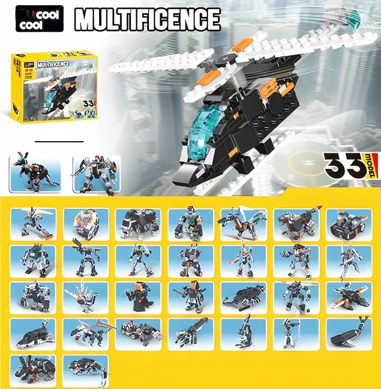 Helicopter Robot | Build 33 Unique Vehicles | Multificence, Lego Blocks | For Kids Aged above 6 Years | Gift Set