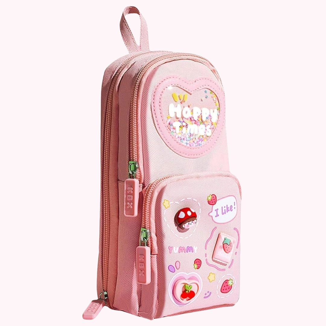 Happy Times Pencil Pouch | Large Capacity Pencil Case Design | Durable Fabric | Ideal for Students and Travel