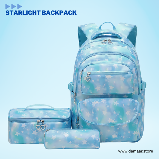 Starlight Backpack | School Bag | 3 pcs set with Thermal Lunch Bag & Pencil Pouch | Spacious