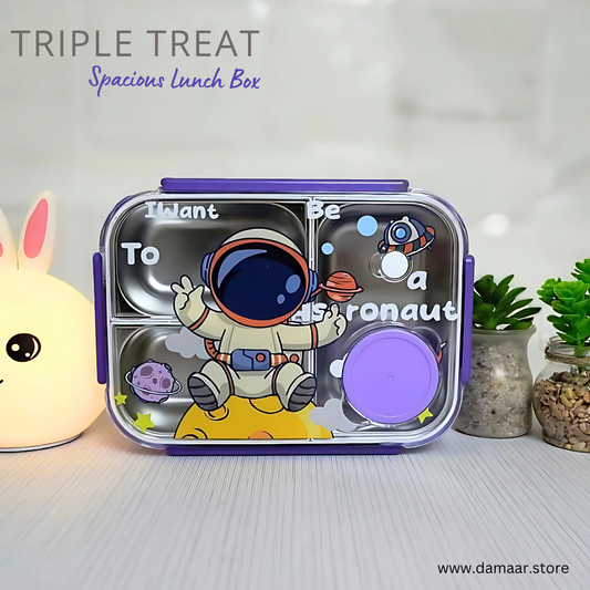 Triple Treat Lunch Box | High-Grade Stainless Steel Tiffin | Durable & Spacious | Leak Proof
