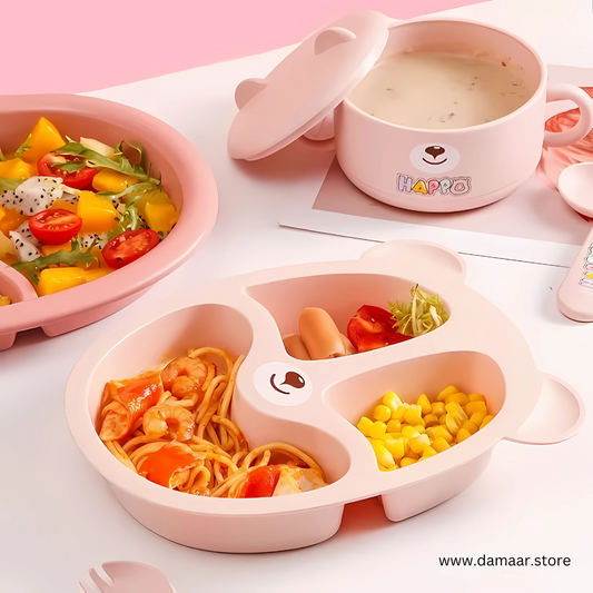 Popo Bear Kids Plate | Bamboo Fiber Material | Anti-bacterial & Safe | Random Colour