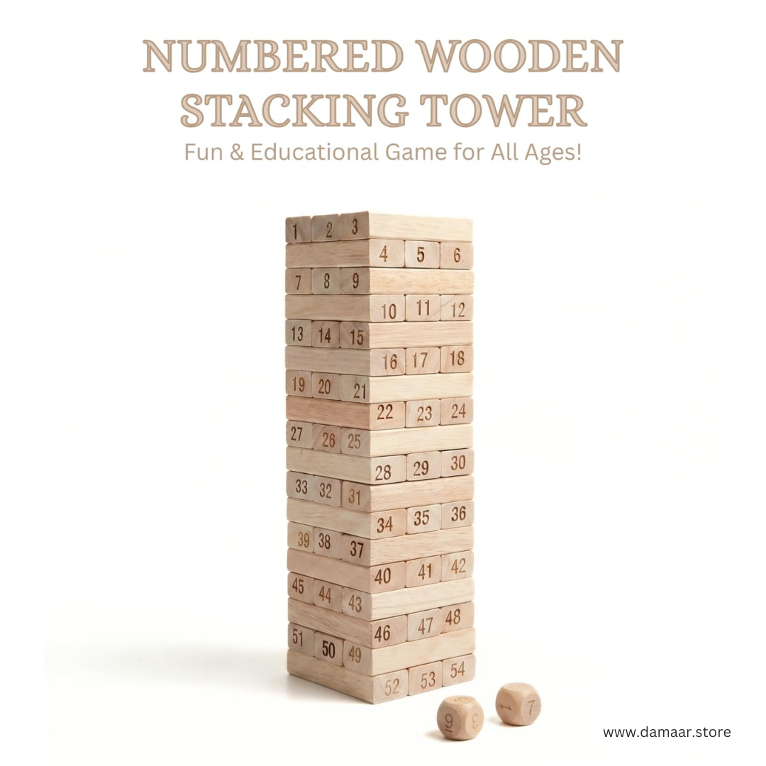 Wooden Tumbling Tower | 54 Pcs Educational Blocks | Kids Skill-Building Toy | Kids Age 6+