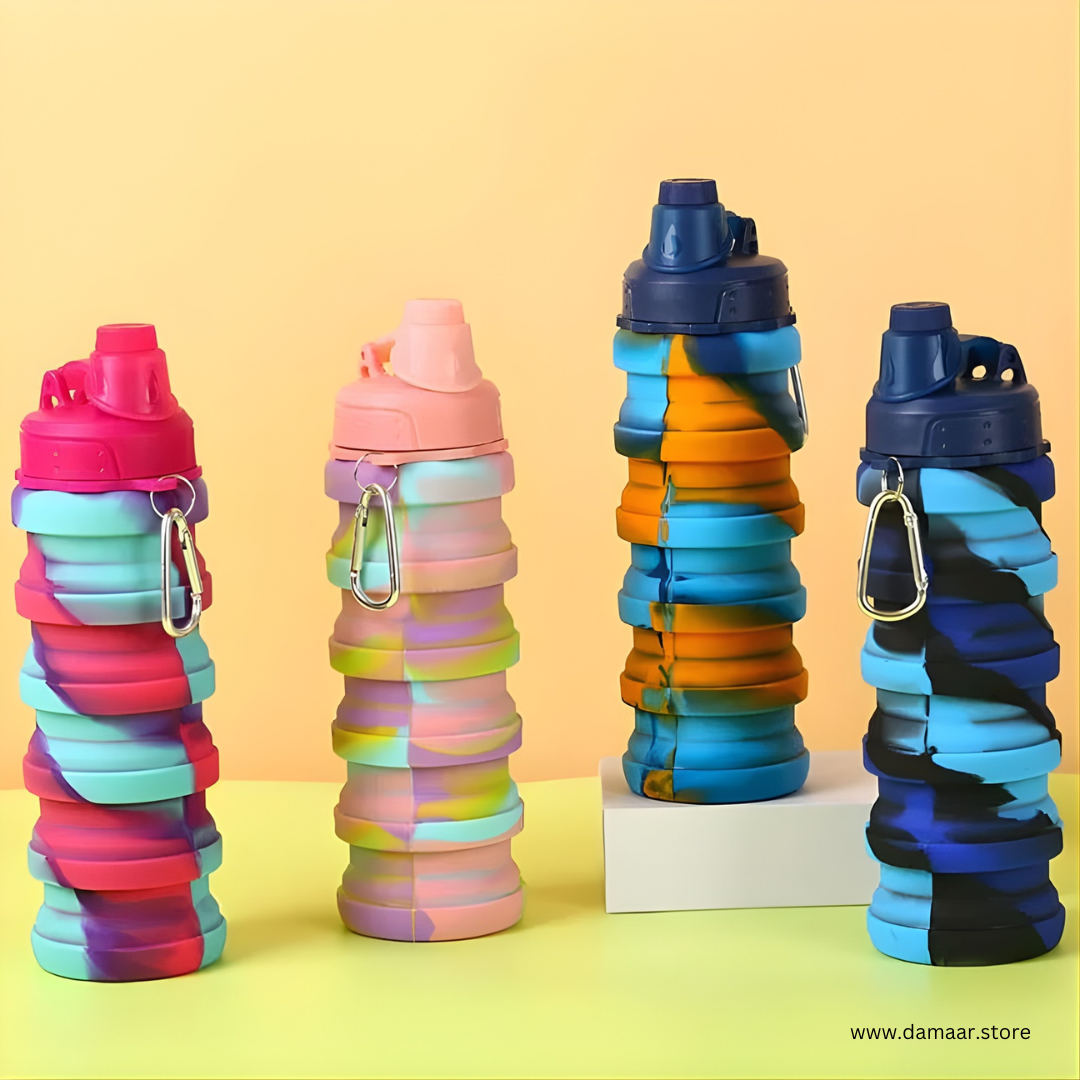 Multicolour Collapsible Water Bottle | 500 ML Capacity | Food Grade Silicone Bottle | Ideal for School, Sports or Outdoor