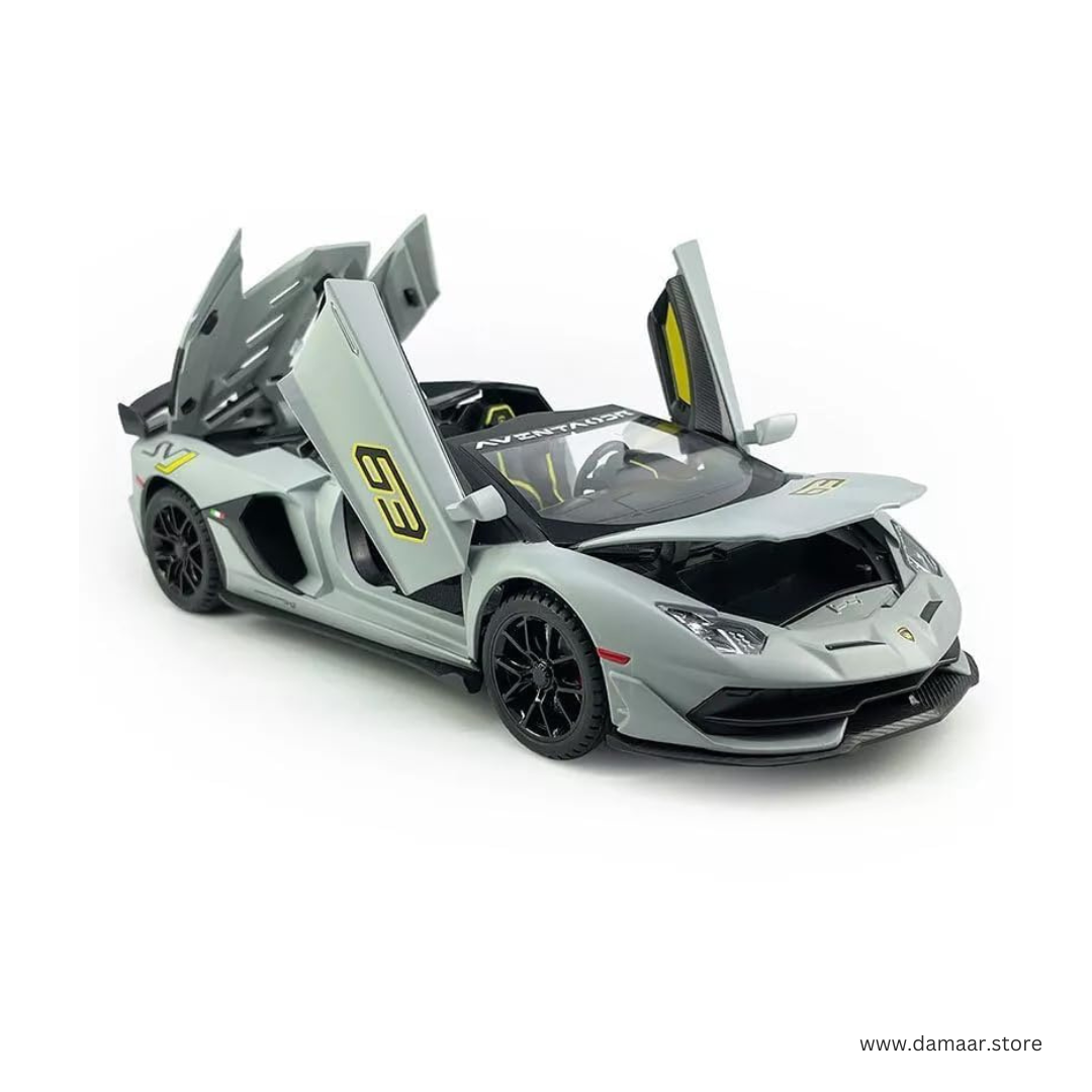 Lamborghini Aventador Car | 1:24 Large Size | Die Cast Metal Pull Back | Openable Doors | Lights and Music | Premium and Rich Look