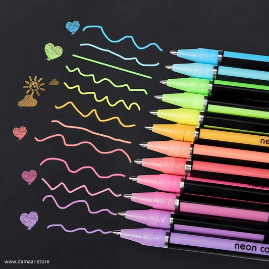 Neon Colour Pen | Shiny Glow Effect | Pack of 12 Colours | Art & Craft