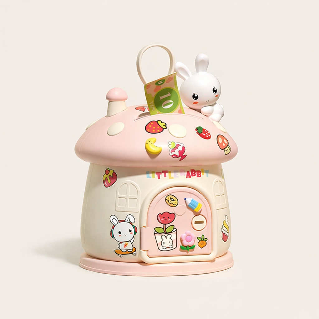 Kids Mushroom House Piggy Bank | Cute Coin Saving Box for Children | Money Saving Toy Gift for Boys & Girls