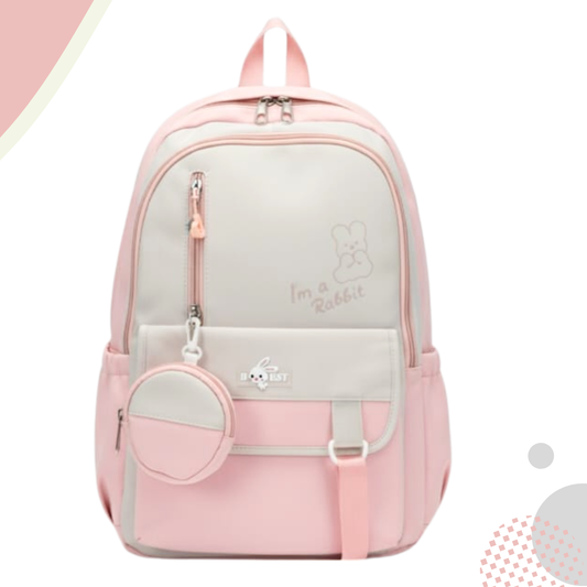 Cute Rabbit Backpack | Round Matching Pouch | Smooth Zipper | Large Capacity | School or Travel