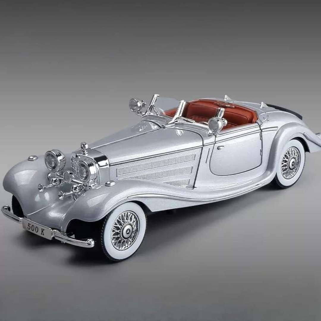 Mercedes Benz 500k Vintage | 1:24 Large Size | Die Cast Metal Pull Back | Openable Doors | Lights and Music