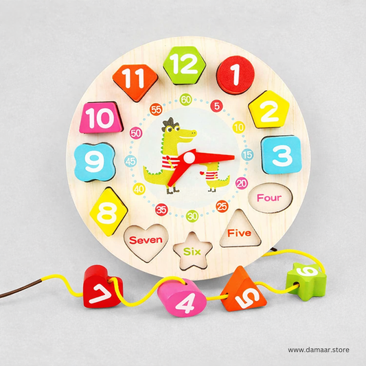 Wooden Learning Clock | Educational | Learn Clock Easier | Kids | 12 Pieces Multi Colour Shapes