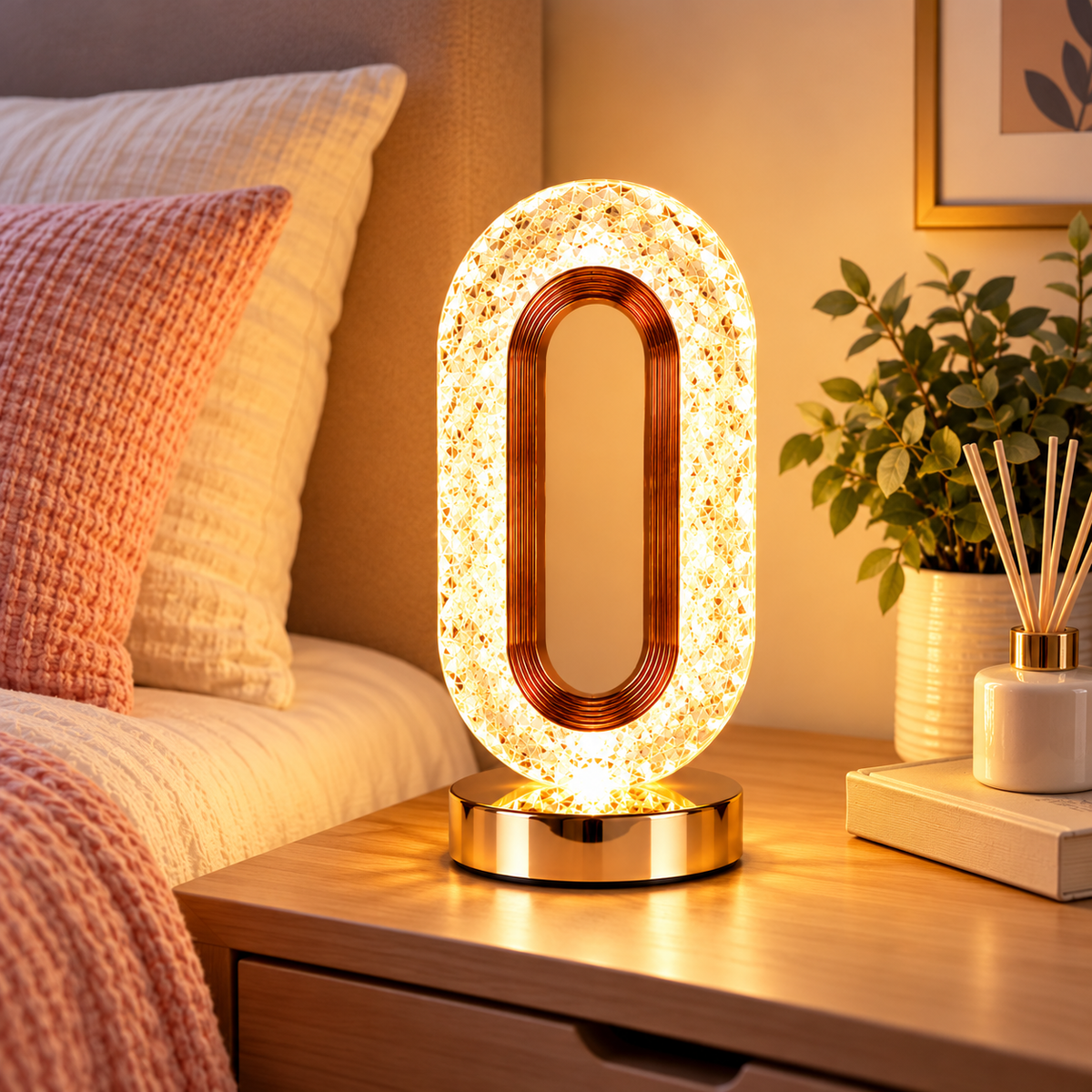 Oval Style LED Lamp | Crystal Acrylic Design | Warm Glow & Touch Control | Attractive Study Lamp or Bedside