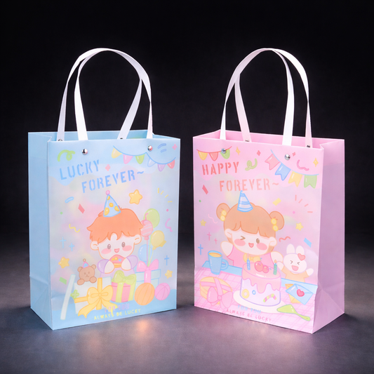 Happy & Lucky Tote Gift Bag | Set of 2 Tote Gift Bags | Colourful | Clear PVC Bag | Premium Look