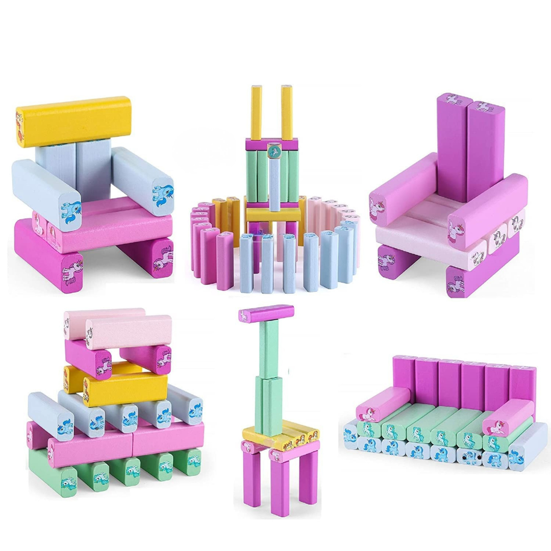 Unicorn Wooden Jenga Stacking Tower | 54 Pcs Educational Blocks | Kids Skill-Building Toy | Age 6+