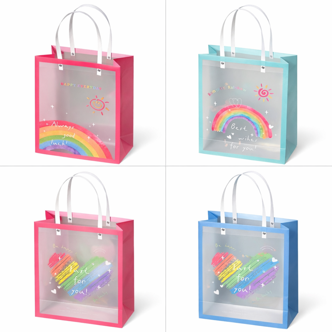 Rainbow Rush Tote Gift Bag | Set of 4 Tote Gift Bags | Colourful | Clear PVC Bag | Premium Look |