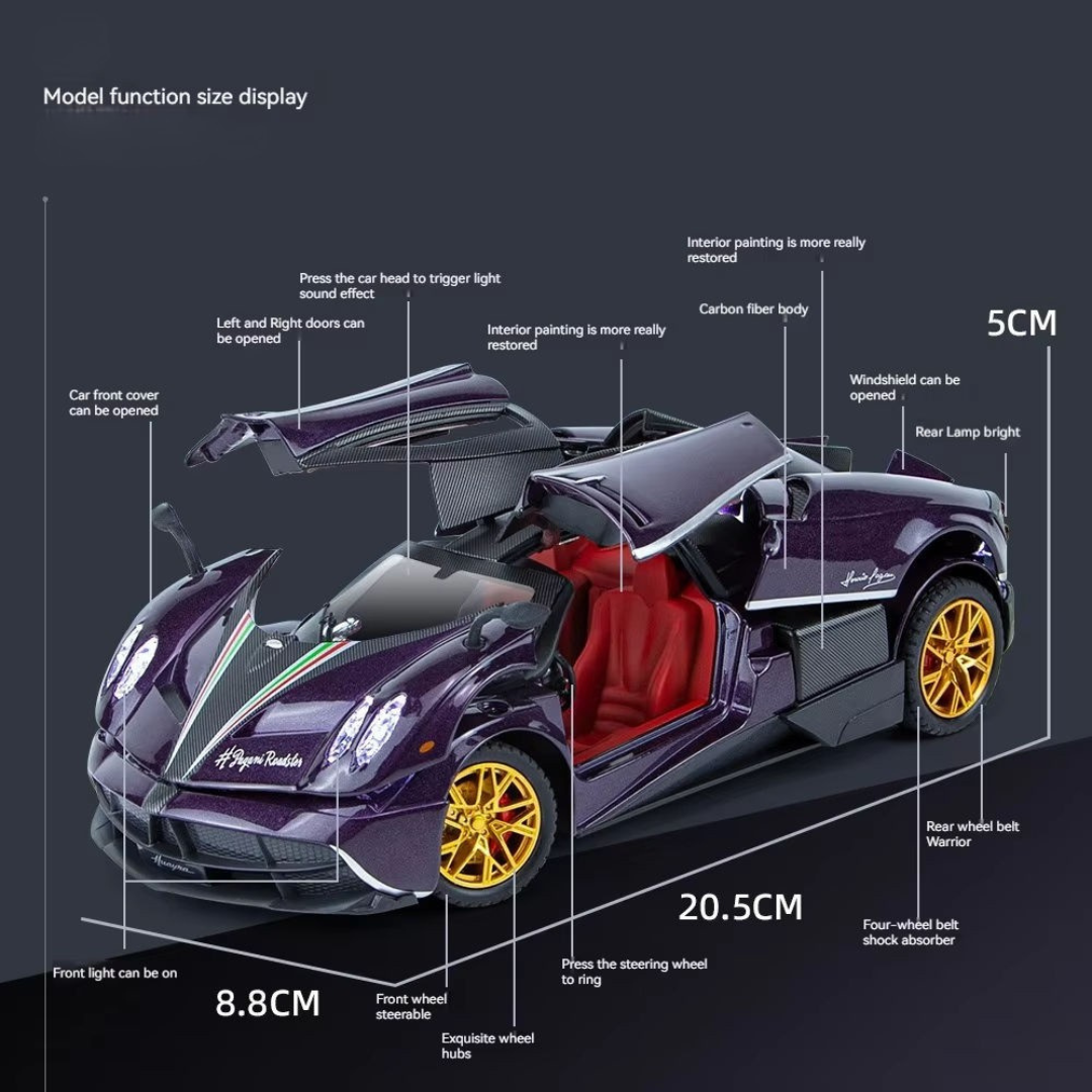 Pagani Huayra Supercar | Smart and Fast | 1:24 Large Size | Premium and Rich Look | Die Cast Metal Pull Back | Lights and Music