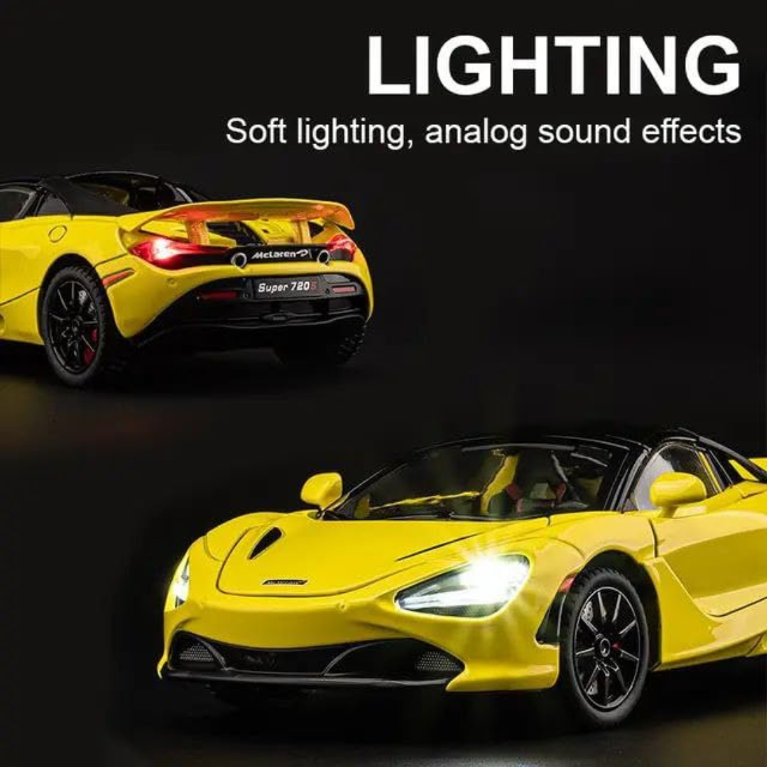 McLaren Supercar | 1:24 Large Size | Premium and Rich Look | Die Cast Metal Pull Back | Lights and Music