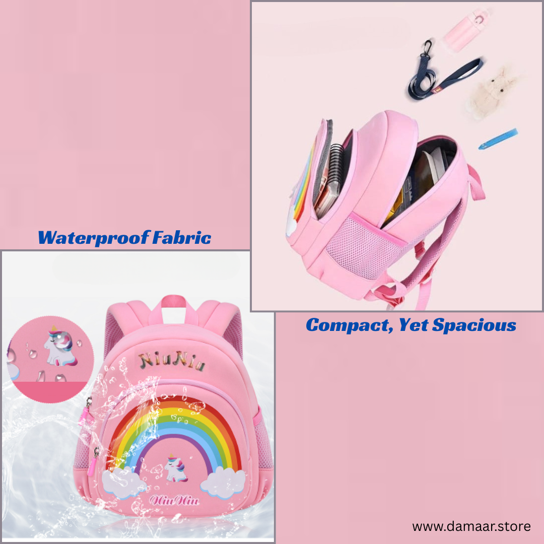 Cute Rainbow  Backpack | Multistorage Capacity | Small Bag for kids 2-5 years | School Bag, Travel Bag