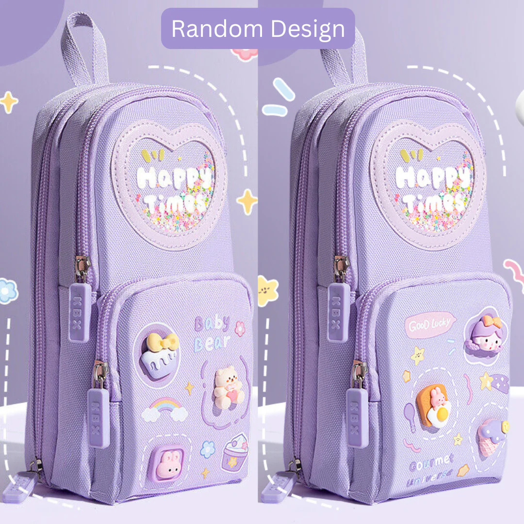 Happy Times Pencil Pouch | Large Capacity Pencil Case Design | Durable Fabric | Ideal for Students and Travel