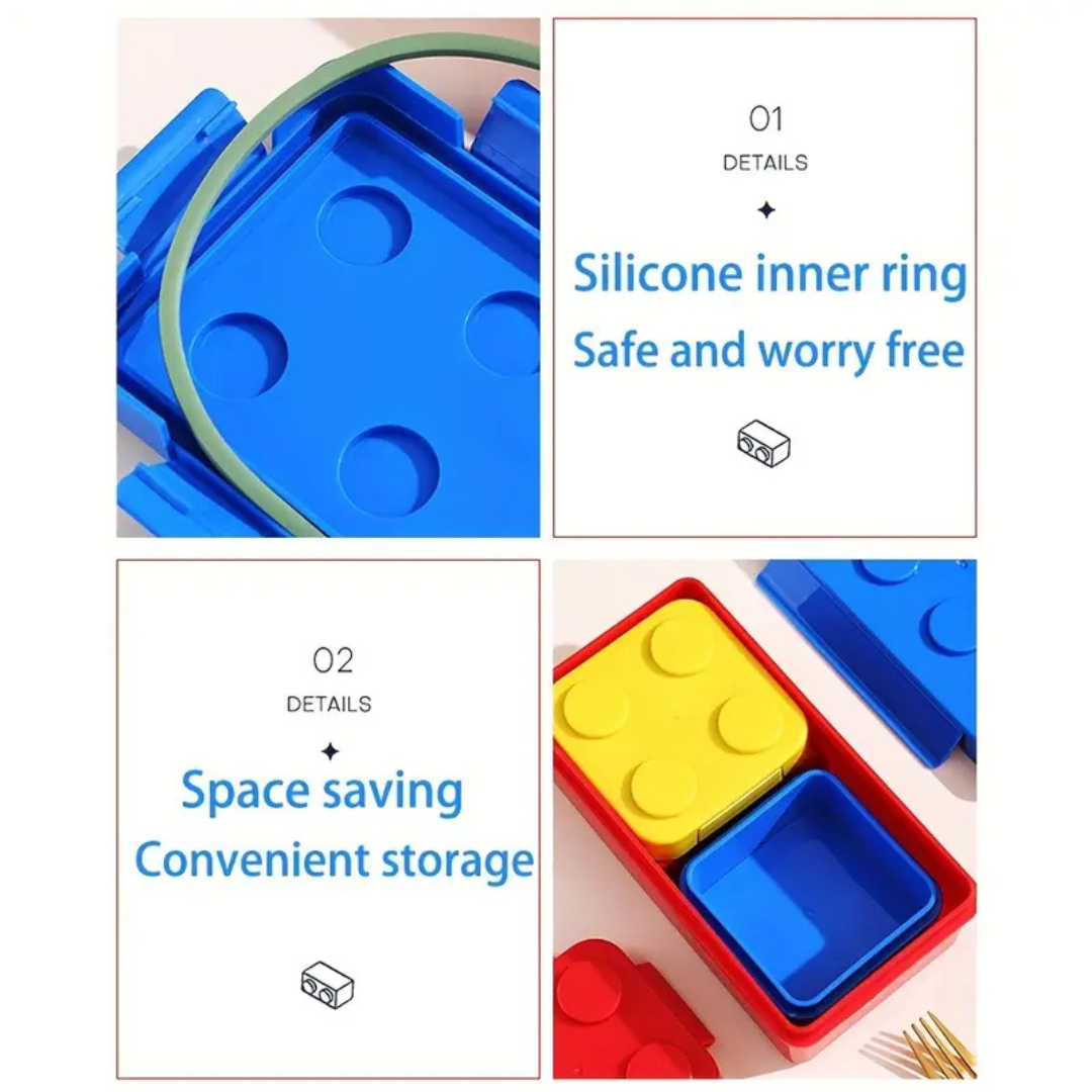 Smart Block Lunch Box | LEGO Style Brick Design | Space Saving | School, College, Travel or Office