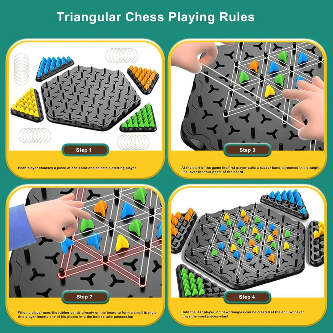 Chain Triangle Chess Game | Strategic Thinking | Brain Development |  2 to 4 Players | Creative Board Game for Teens Children and Family