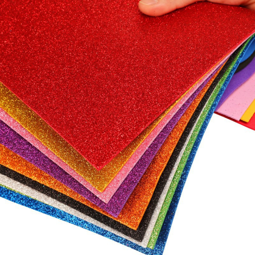 Dazzling Glitter Sheets | Self Adhesive sheets | Pack of 10 Colours | Easy to Cut and Shape | A4 Size