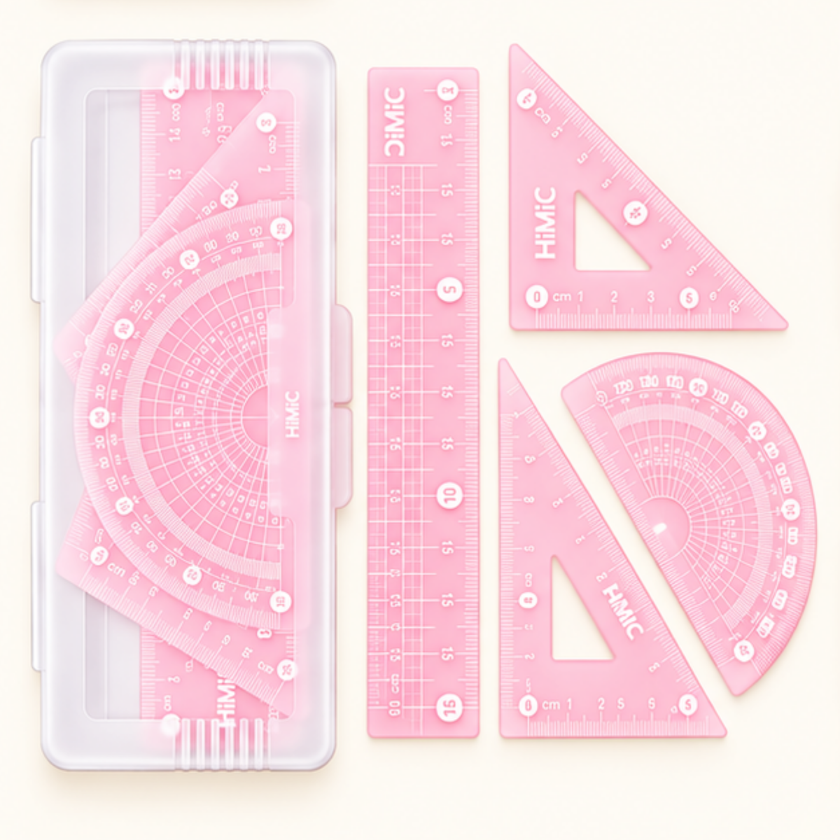 Jelly Ruler Set | 4 Pieces Compact Geometry Set | Attractive Pastel Style Colour | Student Friendly
