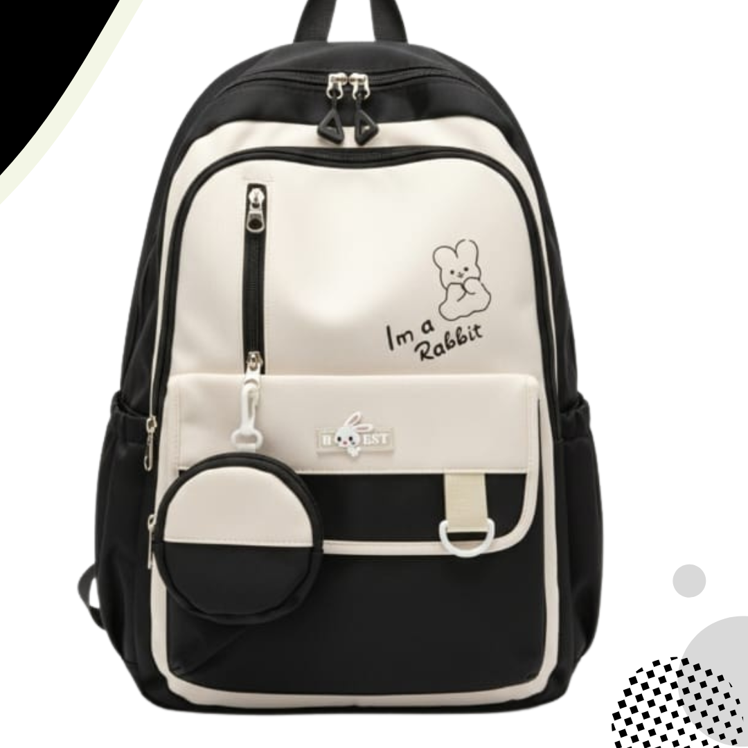 Cute Rabbit Backpack | Round Matching Pouch | Smooth Zipper | Large Capacity | School or Travel