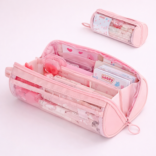 Cylindrical Pencil Case | Multiple Compartments | Stationery Organizer | Large Capacity