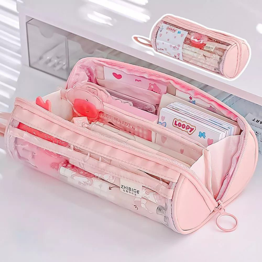 Cylindrical Pencil Case | Multiple Compartments | Stationery Organizer | Large Capacity