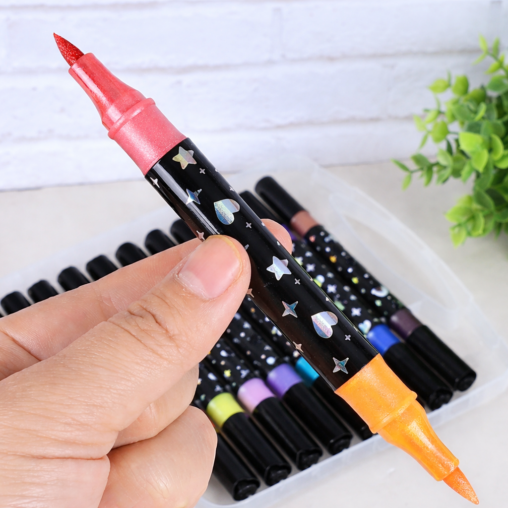 Glitter Dual Tip Marker Pen | Very Shiny and Stunning | Rich Colour | Available in 24 and 48 Colours | Art and Craft