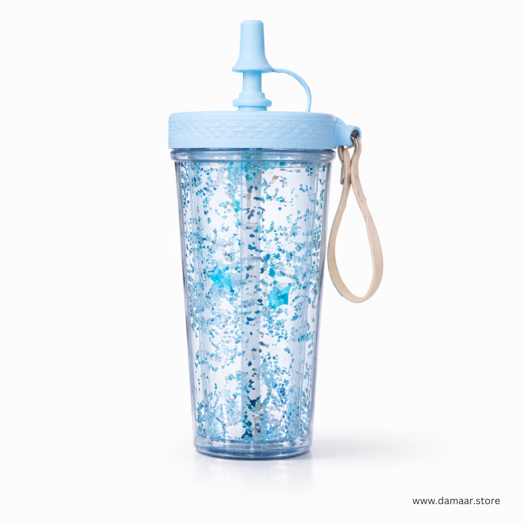 Glitter Sipper Bottle | Double Wall Heavy | 400ML Capacity | BPA Free |  Great gifts for girls, boys, kids and friends