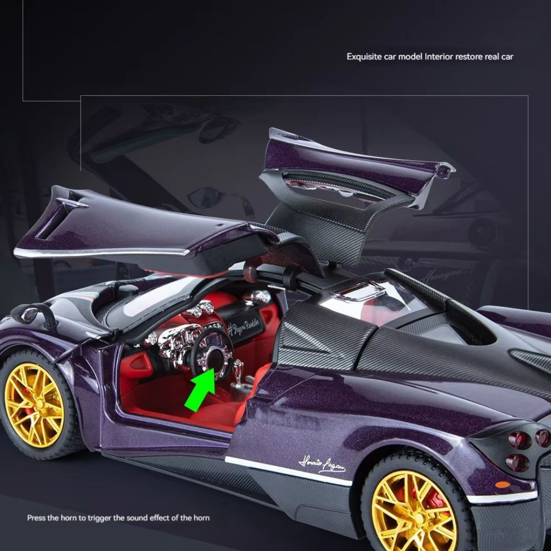 Pagani Huayra Supercar | Smart and Fast | 1:24 Large Size | Premium and Rich Look | Die Cast Metal Pull Back | Lights and Music