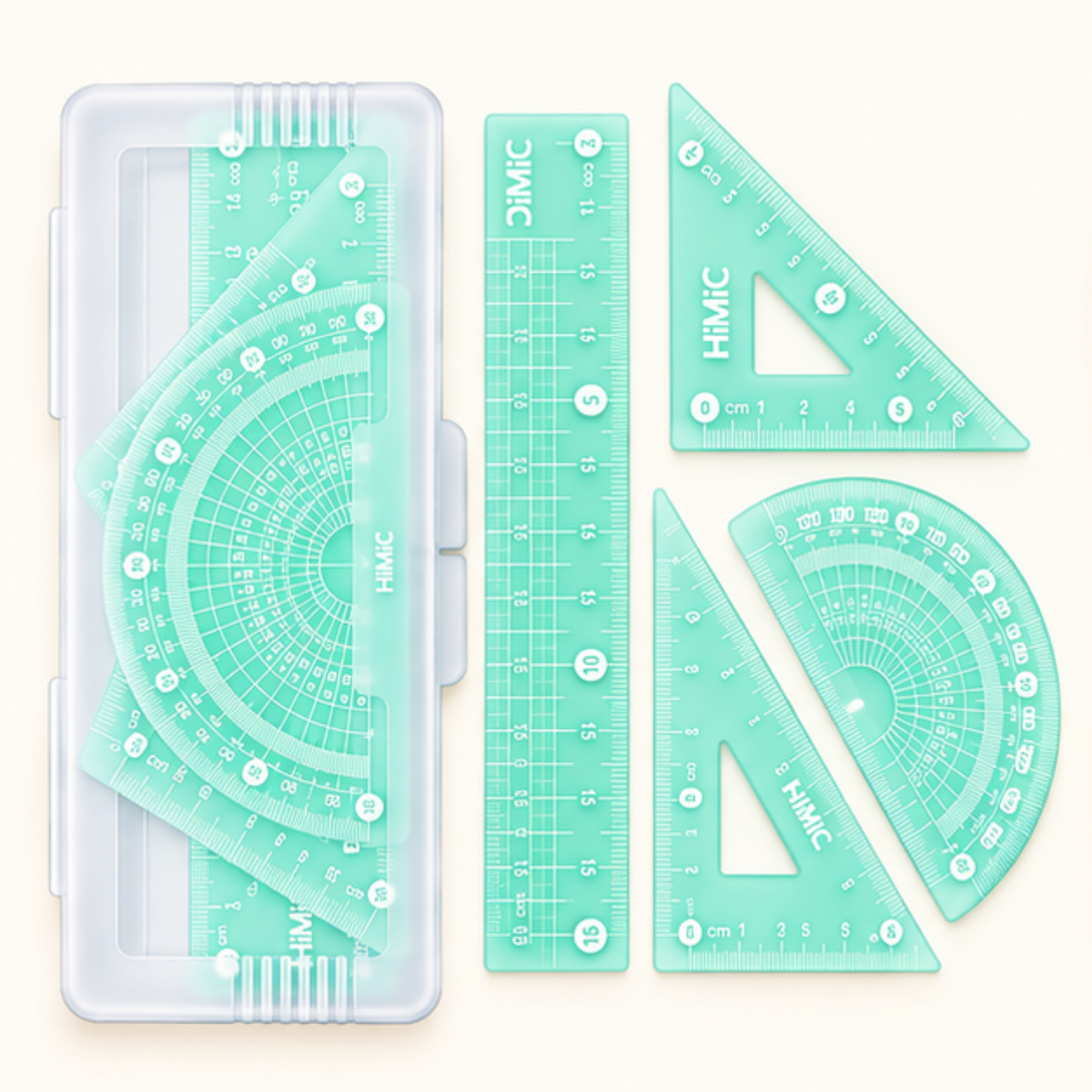 Jelly Ruler Set | 4 Pieces Compact Geometry Set | Attractive Pastel Style Colour | Student Friendly
