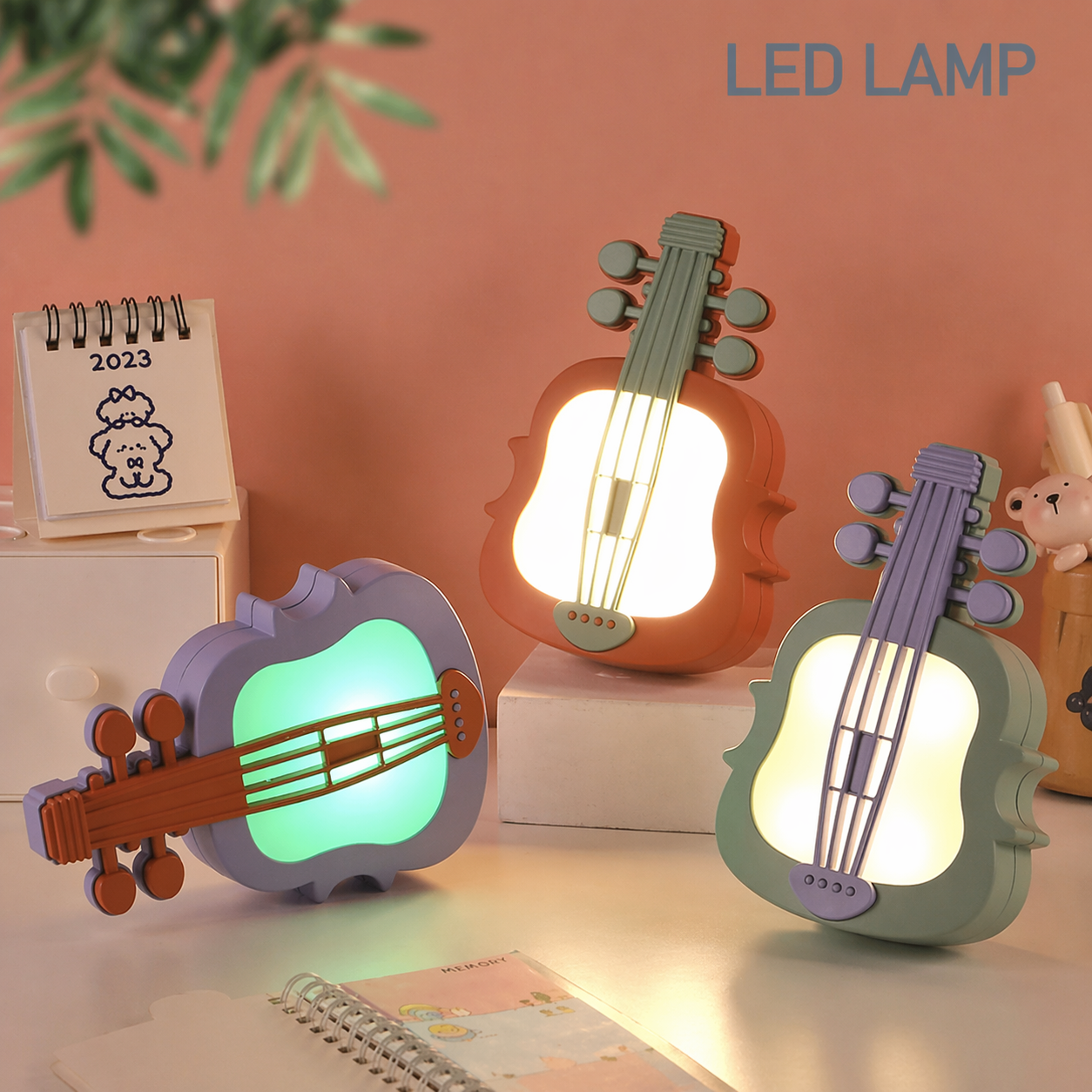 Violin LED Night Lamp | USB Rechargeable Ambient Light | Study Desk or Bedside Night Light | Cute Gift