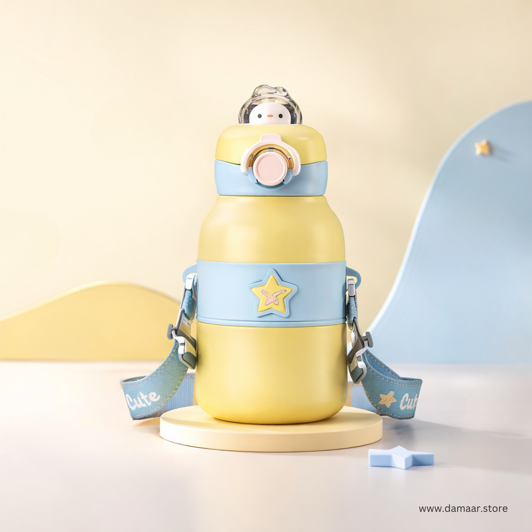 Cute Bunny Water Bottle | Stainless Steel Vacuum Bottle | Adjustable Strap | For Kids