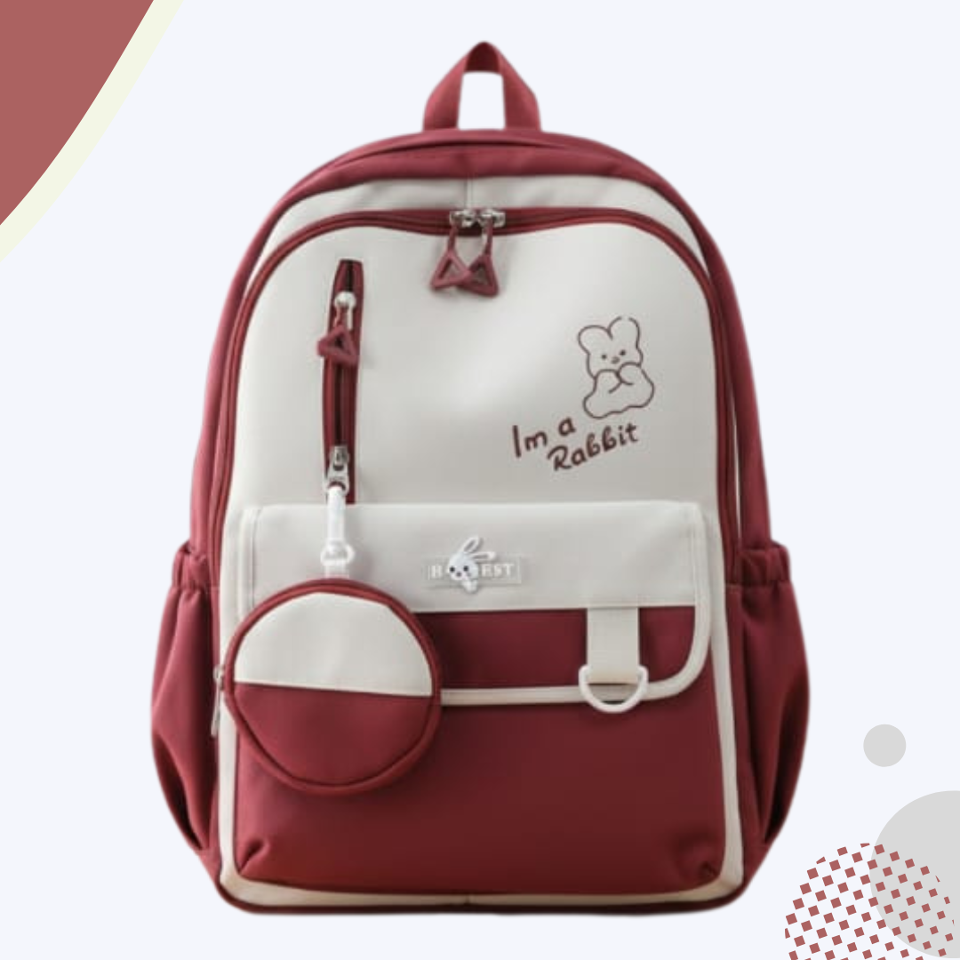 Cute Rabbit Backpack | Round Matching Pouch | Smooth Zipper | Large Capacity | School or Travel