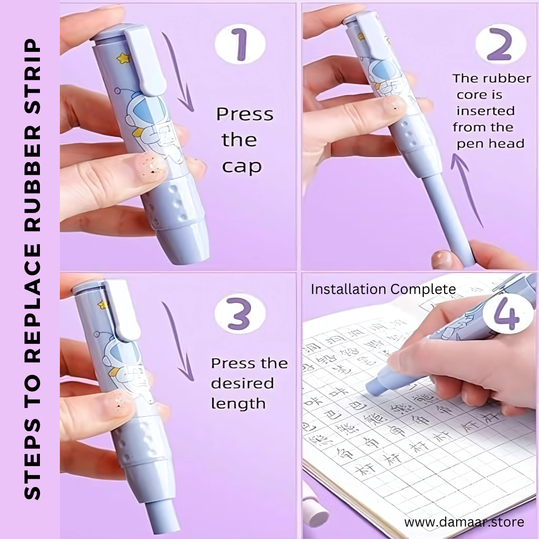 Pen Style Eraser | Convenient to Carry | Smooth Erasing | Pack of Two different design