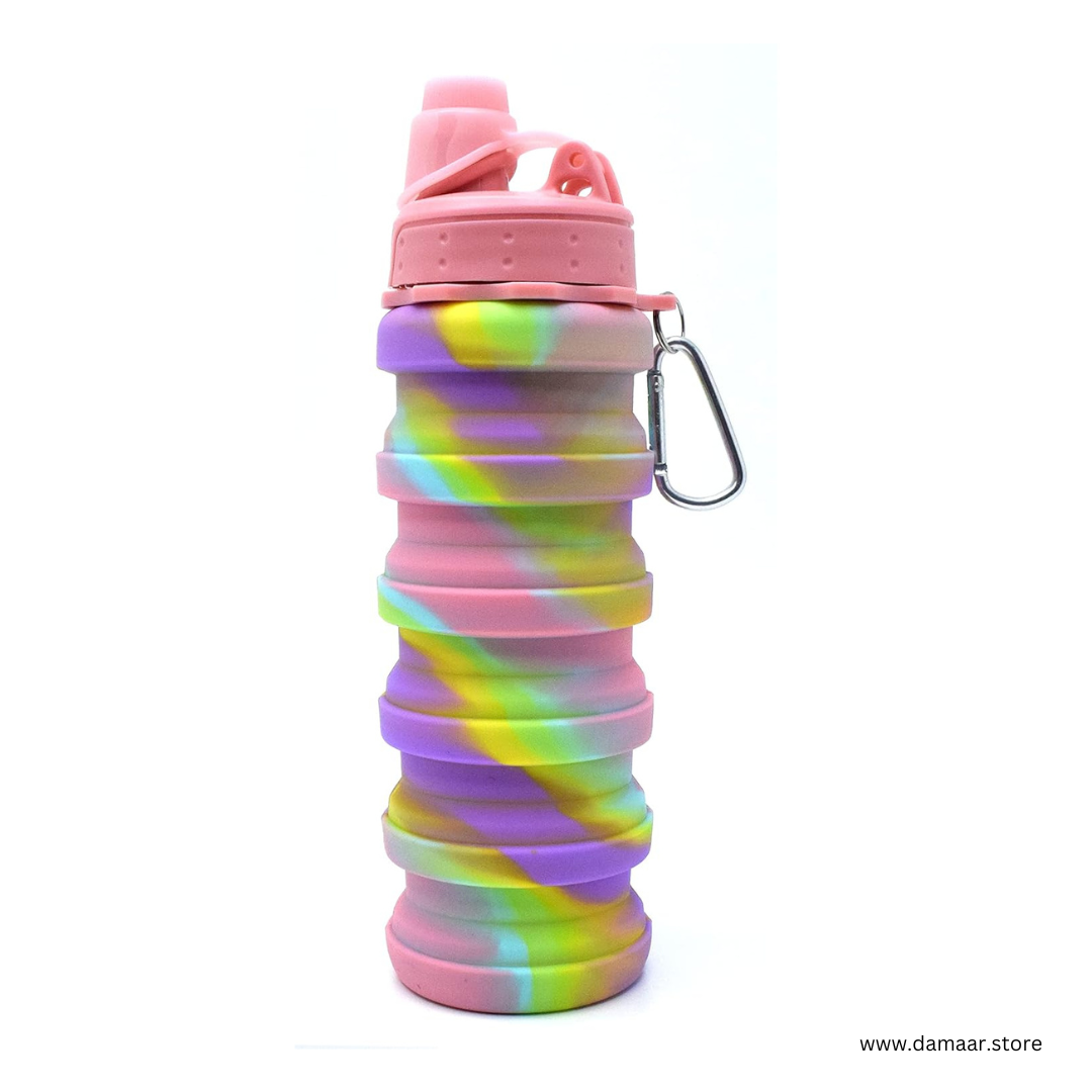 Multicolour Collapsible Water Bottle | 500 ML Capacity | Food Grade Silicone Bottle | Ideal for School, Sports or Outdoor