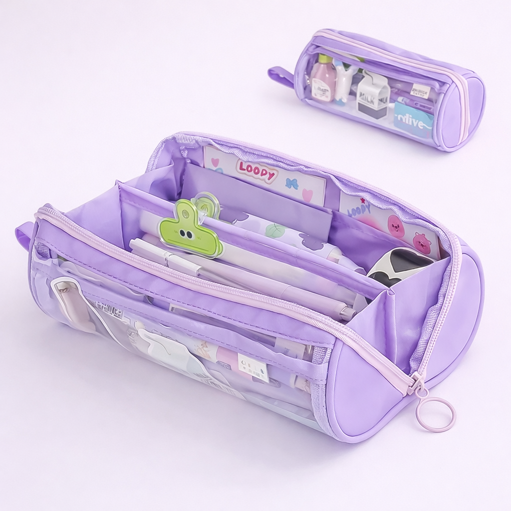 Cylindrical Pencil Case | Multiple Compartments | Stationery Organizer | Large Capacity