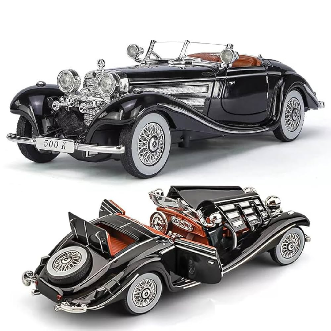 Mercedes Benz 500k Vintage | 1:24 Large Size | Die Cast Metal Pull Back | Openable Doors | Lights and Music