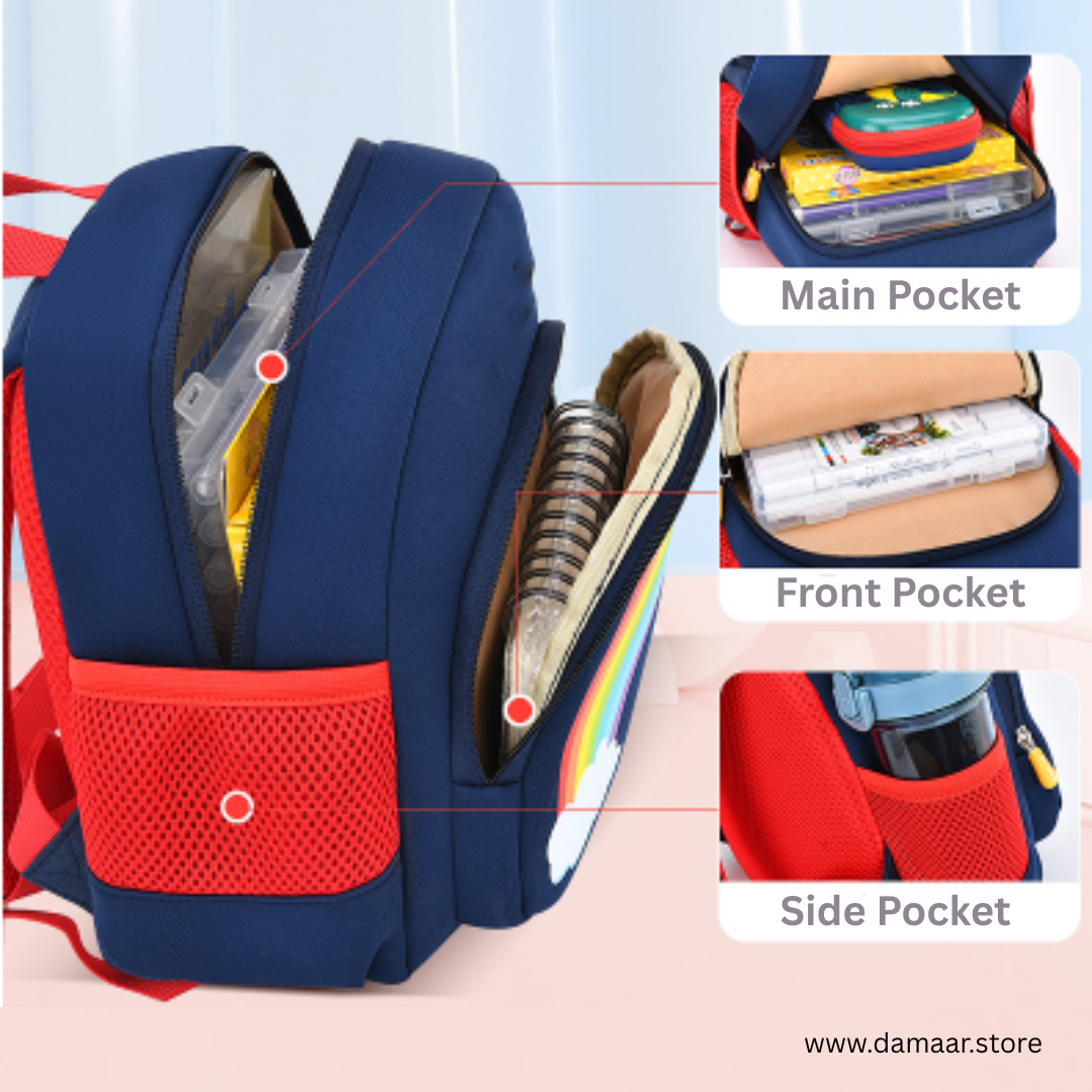 Cute Rainbow  Backpack | Multistorage Capacity | Small Bag for kids 2-5 years | School Bag, Travel Bag