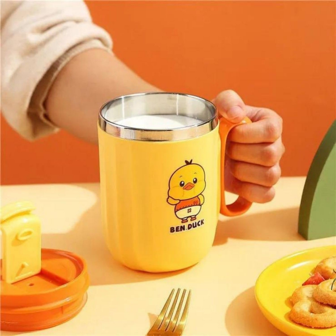 Ben Duck Mug | Cute Design | 400 ML Capacity | Hot or Cold | Stainless Steel Mug | for Kids