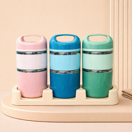TEDEMEI Two Layers Lunch Box | Large 930 ML Capacity | Stainless Steel Tiffin | Carry Fresh, No Mixing, No Mess
