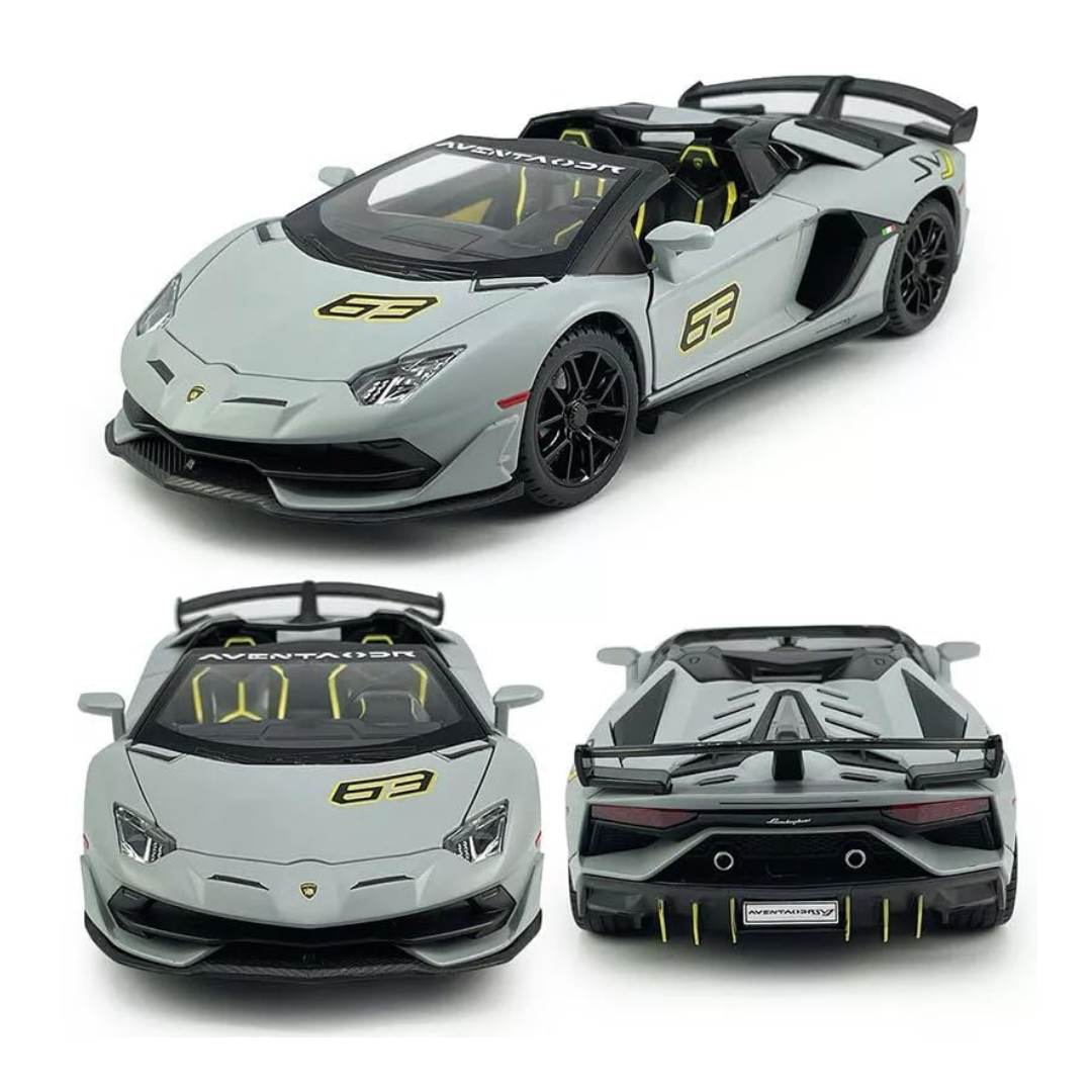 Lamborghini Aventador Car | 1:24 Large Size | Die Cast Metal Pull Back | Openable Doors | Lights and Music | Premium and Rich Look