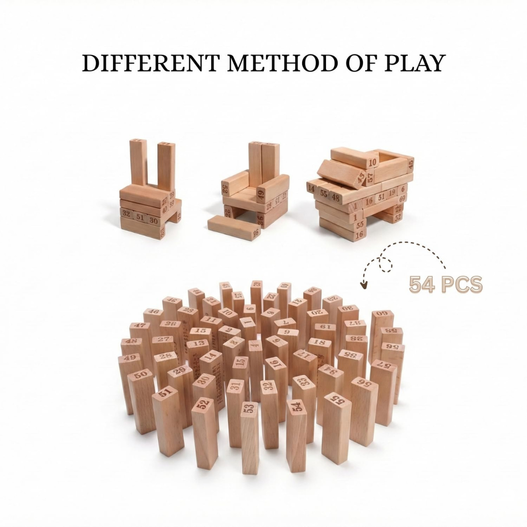 Wooden Tumbling Tower | 54 Pcs Educational Blocks | Kids Skill-Building Toy | Kids Age 6+
